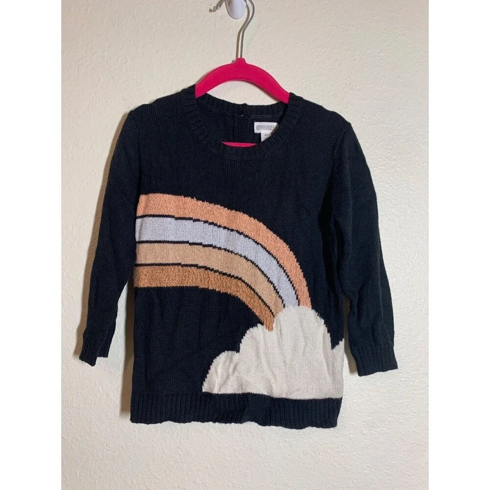 NWT Gymboree Knit Sweater Rainbow Crew Neck Cozy Black Girls Size 2T